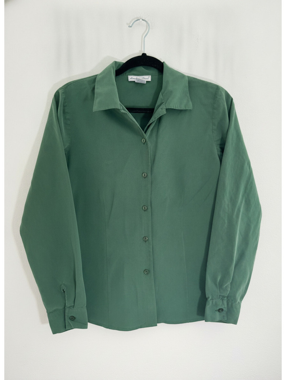Anna and Frank 100% Silk Green Button Front Long Sleeve Blouse Shirt Size M